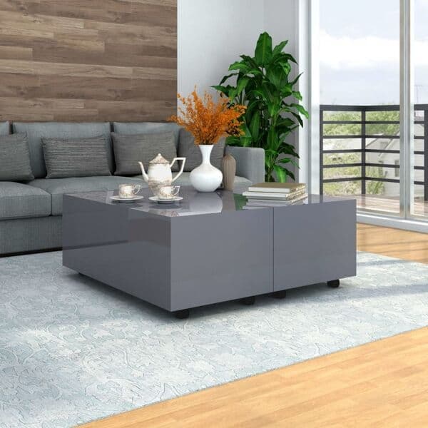 vidaXL Soffbord grå högglans 100x100x35 cm grå
