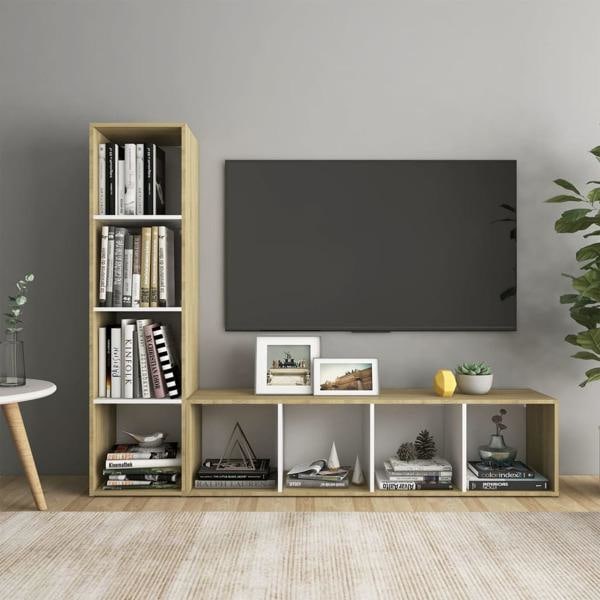 vidaXL TV-skåp 2 st vit och sonoma-ek 142,5x35x36,5 cm konstruerat trä Vit