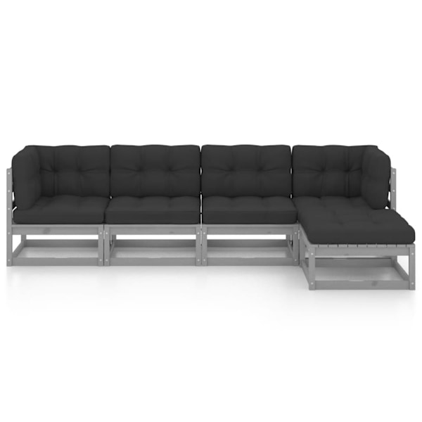 vidaXL Loungegrupp med dynor 5 delar massiv furu grå