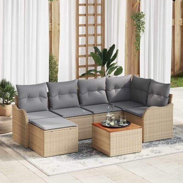 vidaXL Trädgårdsoffset 7 st Beige konstrotting Beige