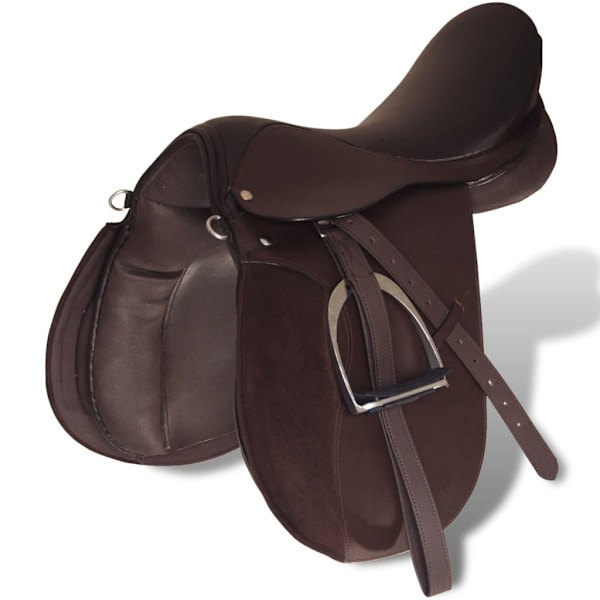 vidaXL Hästsadel set 16" brunt riktigt läder 14 cm 5-i-1 Brun