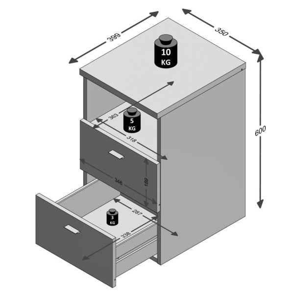 FMD Sängbord med 2 lådor och öppen hylla lavagrå grå