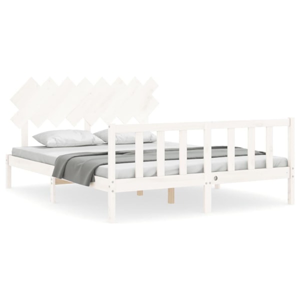 vidaXL Sängram med huvudgavel vit 160x200 cm massivt trä Vit