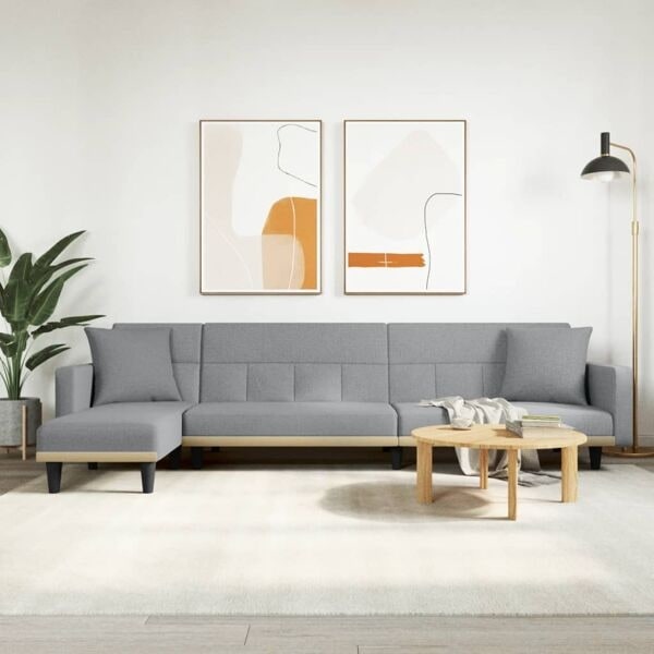 vidaXL L-formad bäddsoffa ljusgrå 275x140x70 cm tyg Grå