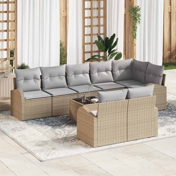 vidaXL Trädgårdsoffset 9 st Beige och ljusgrå konstrotting Beige