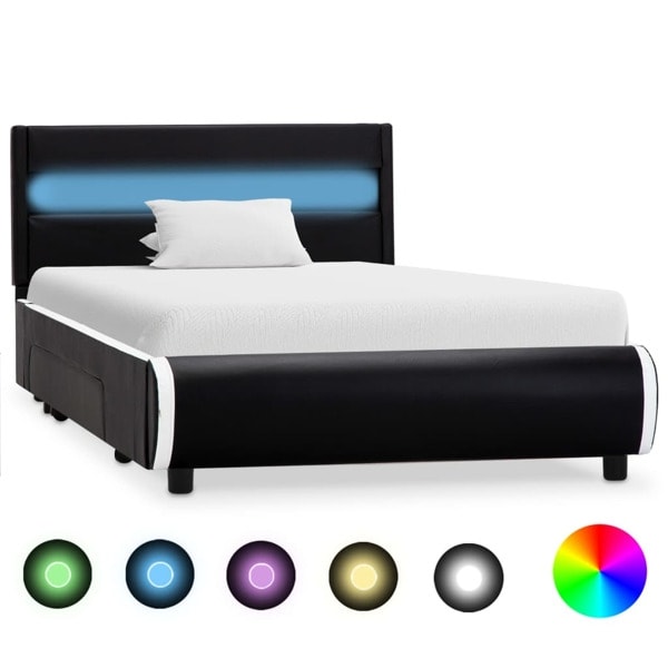 vidaXL Sängram med LED svart konstläder 90x200 cm Svart