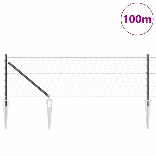 vidaXL Utomhus hexagonal stängsel med stolpe 100 x 0,6 m Grå Mesh Grå
