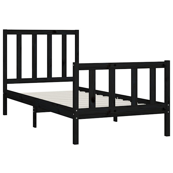 vidaXL Sängram svart massivt trä 90x200 cm enkelsäng Svart