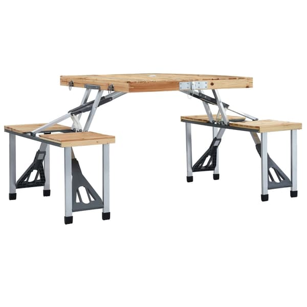 vidaXL Hopfällbart campingbord med 4 sitsar stål aluminium Silver