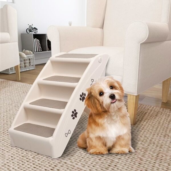 vidaXL Hopfällbar hundtrappa gräddvit 62x40x49,5 cm Creme