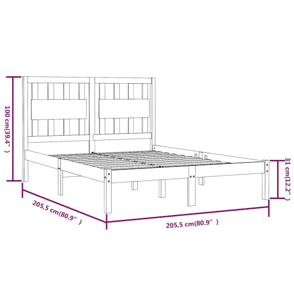vidaXL Sängram vit massiv furu 200x200 cm Vit
