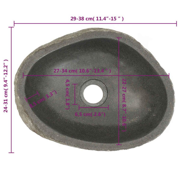 vidaXL Handfat flodsten oval 29-38 cm Taupe