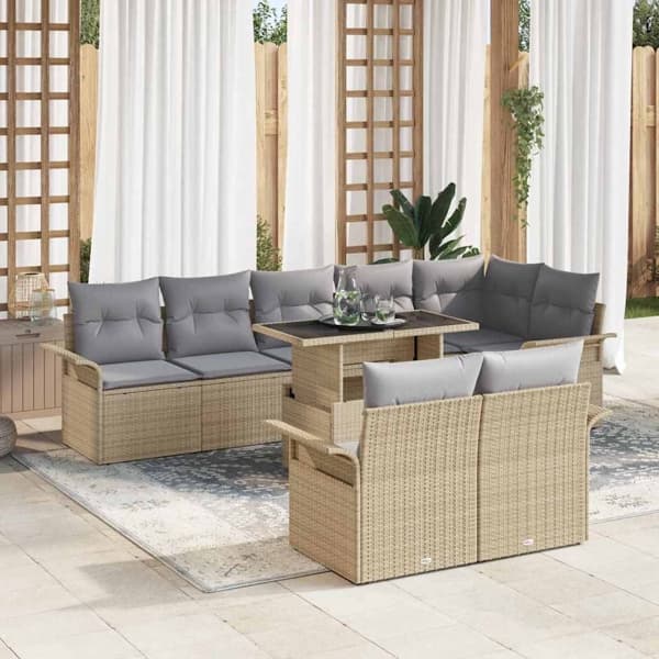 vidaXL Trädgårdsoffset 9 st Beige Poly rattan Beige