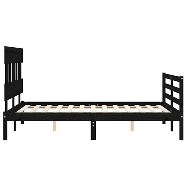 vidaXL Sängram med huvudgavel svart 120x200 cm massivt trä Svart