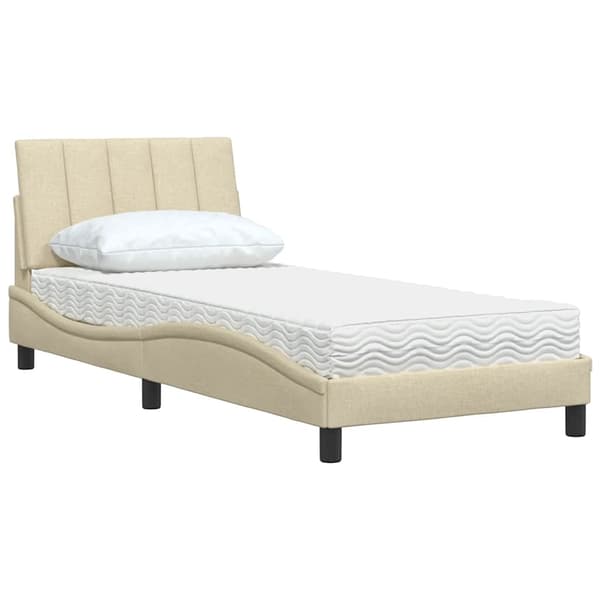 vidaXL Säng med madrass gräddvit 90x190 cm tyg Kräm