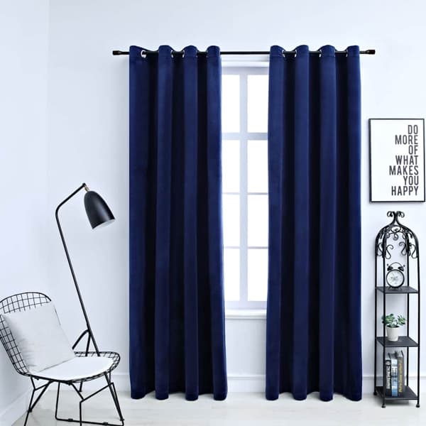 vidaXL Mörkläggningsgardiner med ringar 2 st mörkblå sammet 140x225 cm Blå