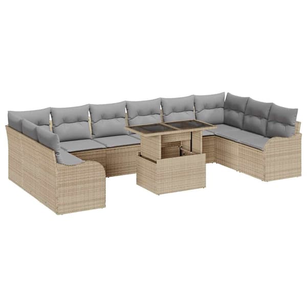 vidaXL Trädgårdsoffset 11 st Beige Poly rattan Beige