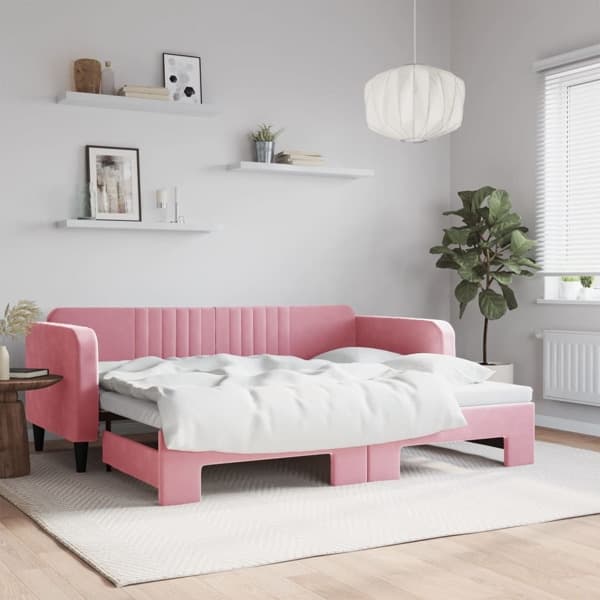 vidaXL Dagbädd utdragbar rosa 90x200 cm sammet Rosa