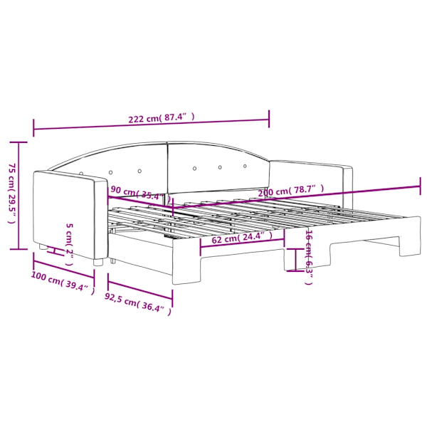 vidaXL Dagbädd utdragbar ljusgrå 90x200 cm sammet Grå