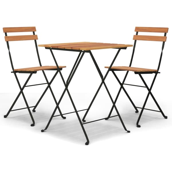 vidaXL Hopfällbart caféset 3 delar massiv teak och stål Brun