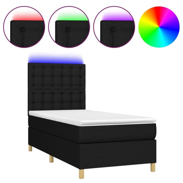 vidaXL Ramsäng med madrass & LED svart 100x200 cm tyg Svart