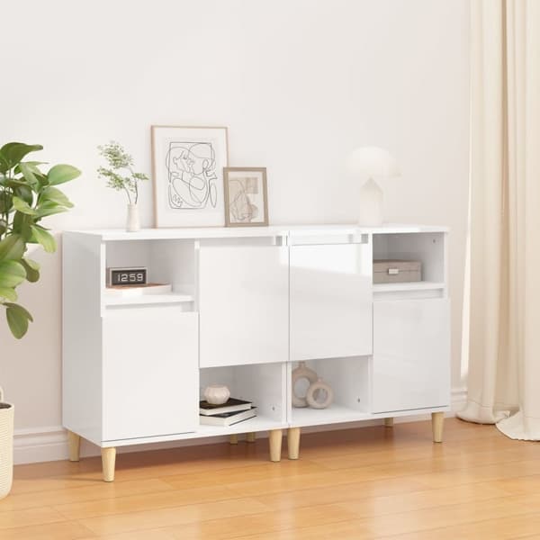 vidaXL Skänk 2 st vit högglans 60x35x70 cm konstruerat trä Vit
