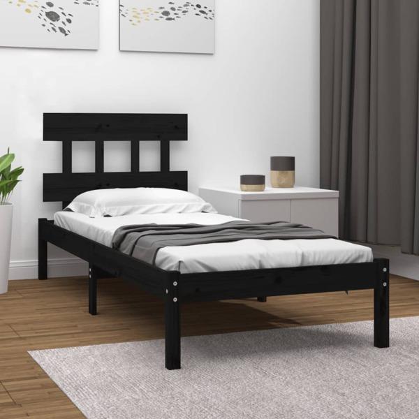 vidaXL Sängram svart massivt trä 100x200 cm Svart