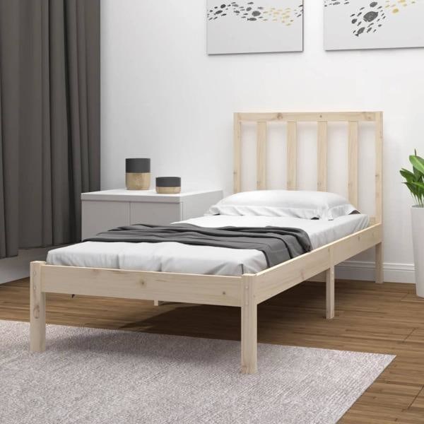 vidaXL Sängram massiv furu 100x200 cm enkelsäng Brun