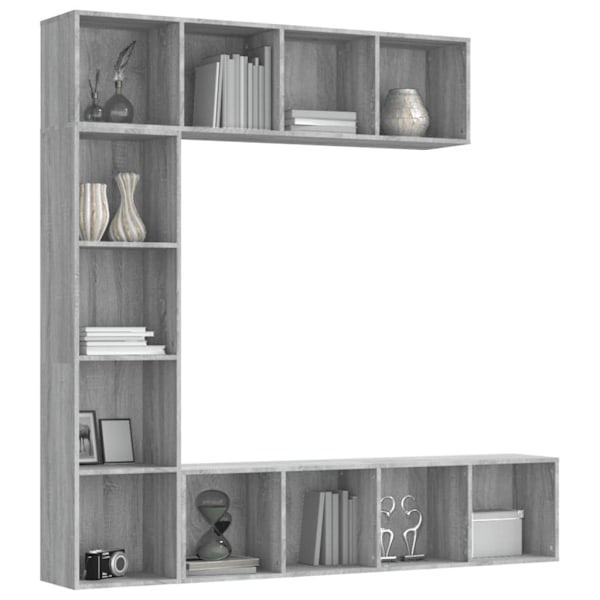 vidaXL Bokhylla/TV-bänk 3 delar set grå sonoma 180x30x180 cm Grå