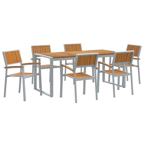 vidaXL Trädgårdsmöbelset 7 pcs Grå Massivt Akaciaträ Grå