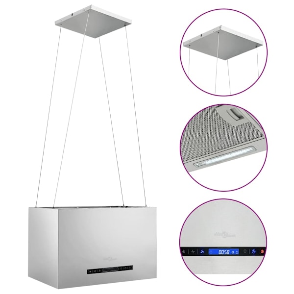 vidaXL Hängande köksfläkt touchsensor LCD 55 cm rostfritt stål Silver