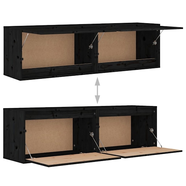 vidaXL Väggskåp 2 st svart 60x30x35 cm massiv furu Svart