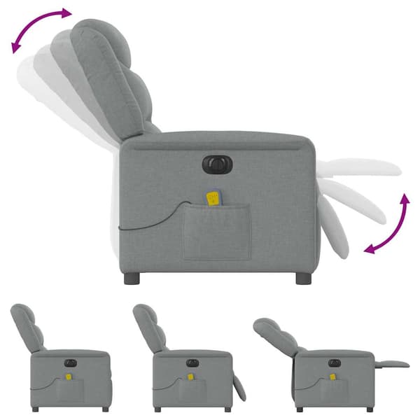 vidaXL Elektrisk massagefåtölj ljusgrå tyg Grå