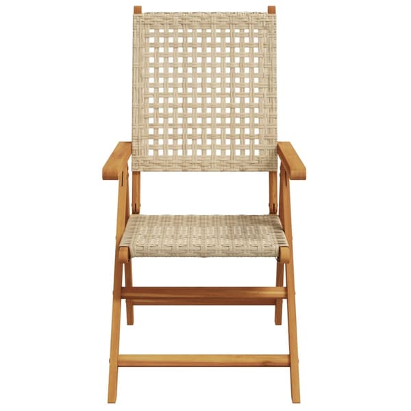 vidaXL Fällbara fåtöljer 4 st beige polyrotting och massivt trä Beige