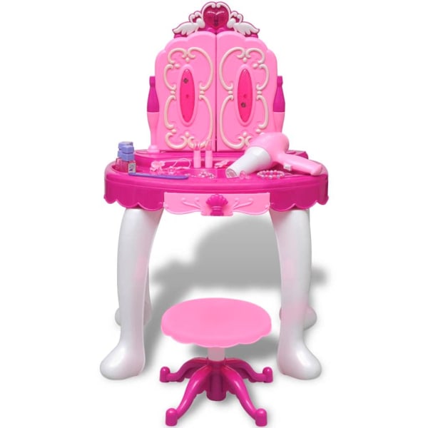 vidaXL Sminkbord för barn med 3 speglar och ljud- och ljuseffekt Rosa