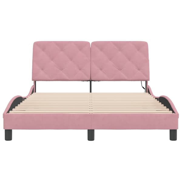 vidaXL Sängram med LED-belysning rosa 140x190 cm sammet Rosa