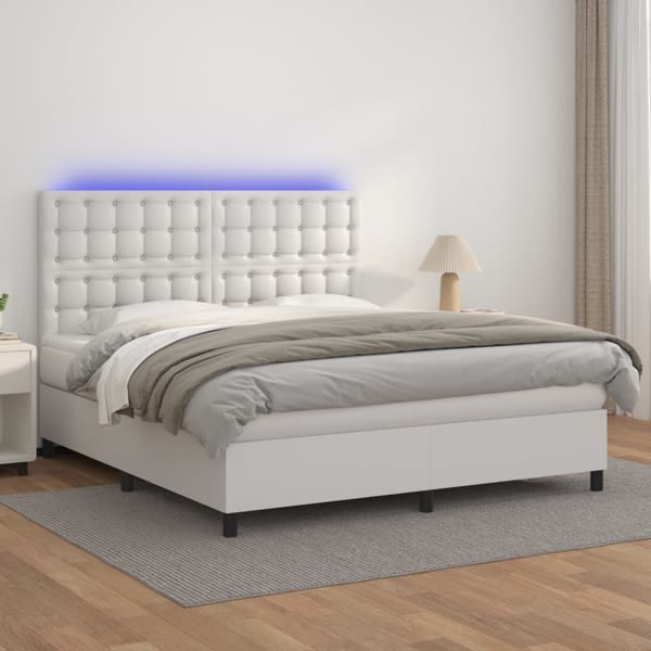 vidaXL Ramsäng med madrass & LED vit 160x200 cm konstläder Vit