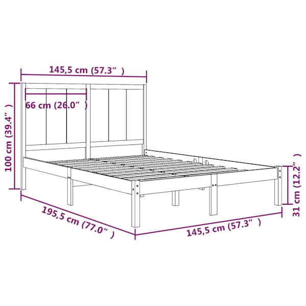 vidaXL Sängram vit massiv furu 140x190 cm Vit