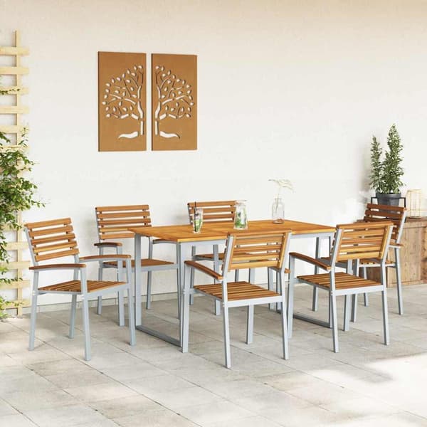 vidaXL Trädgårdsmöbelset 7 pcs Grå Massivt Akaciaträ Grå
