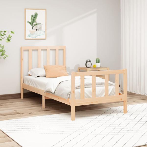 vidaXL Sängram massiv furu 90x200 cm Brun
