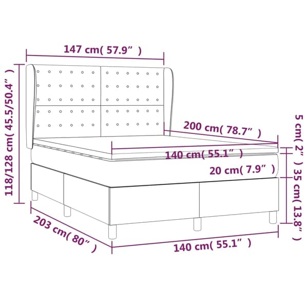 vidaXL Ramsäng med madrass mörkgrå 140x200 cm tyg Grå