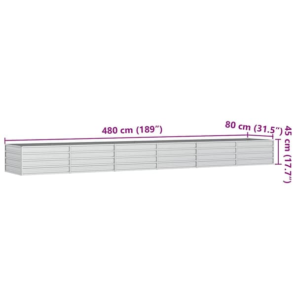 vidaXL Odlingslåda upphöjd galvaniserat stål 480x80x77 cm silver Silver