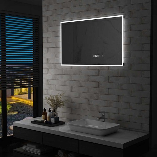 vidaXL Badrumsspegel LED med touch-sensor och tidsdisplay 100x60 cm Silver