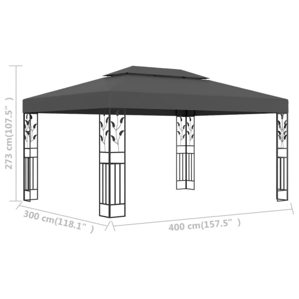 vidaXL Paviljong med dubbeltak 3x4m antracit Antracit