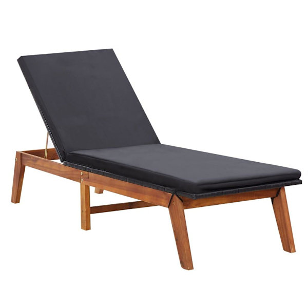 vidaXL Solsäng med bord konstrotting och massivt akaciaträ Svart