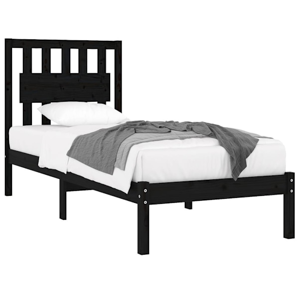 vidaXL Sängram svart massiv furu 100x200 cm enkelsäng Svart