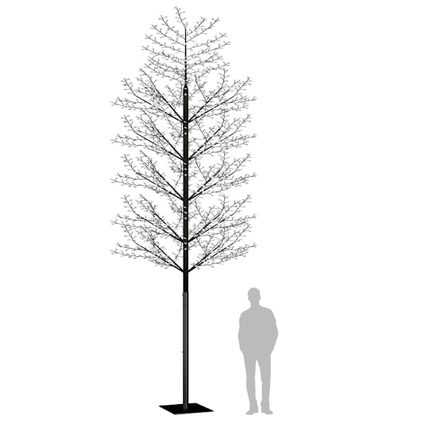 vidaXL Plastgran 2000 LED körsbärsblommor blåvitt ljus 500 cm Svart