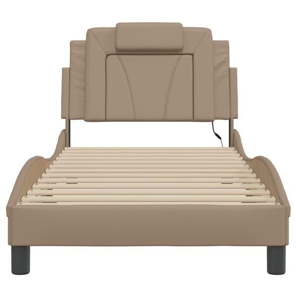 vidaXL Sängram med LED-belysning cappuccino 90x190 cm konstläder Brun