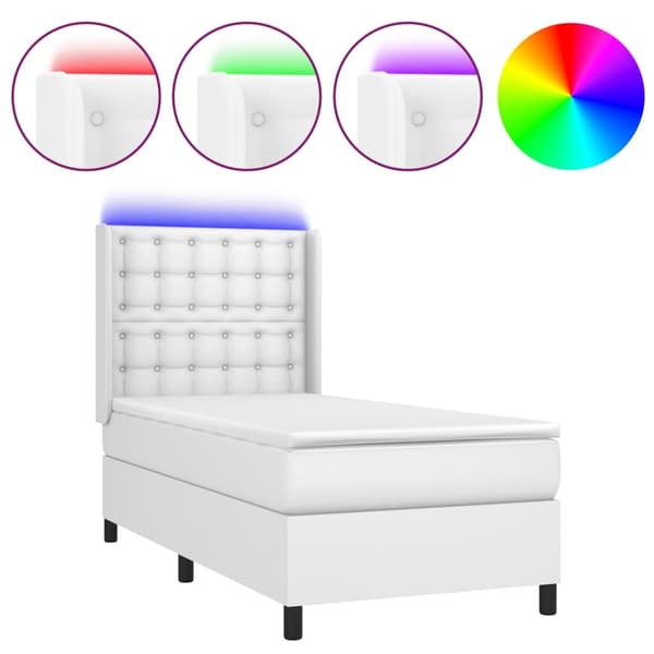 vidaXL Ramsäng med madrass & LED vit 90x200 cm konstläder Vit