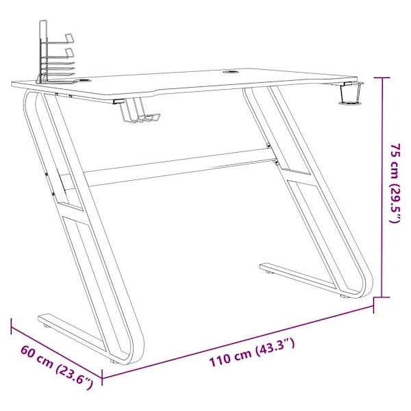 vidaXL Gamingskrivbord med ZZ-formade ben svart 110x60x75 cm Svart